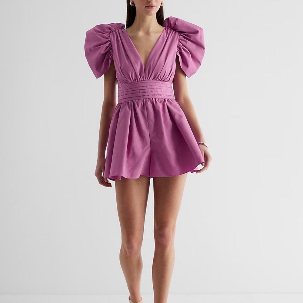 Express V-Neck Puff Sleeve Pleated Romper - brand new with tags